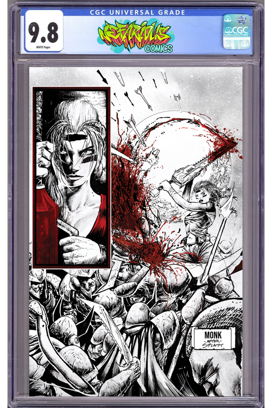 Chainkata #1 Nefarious Comics/CaptCan Comics/Leaps Lair Exclusive Gloss Foil Black/White/Red Foil Wrap Around Cover B-cover artist Jeff Monk- CGC 9.8 (Pre-Order)